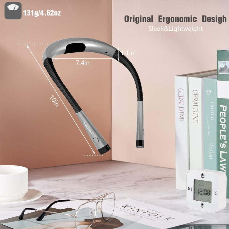 Brehn | LED Nackenleselampe, Buchlicht zum Lesen im Bett, 3 Farben, 6 Helligkeitsstufen, biegbarer Arm, wiederaufladbar, langlebig, perfekt zum Lesen, Stricken, Campen, Reparieren