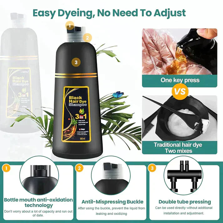 Brehn | Black Hair Dye Shampoo | 3-in-1 Ayurveda-Formel: Färben, Pflegen & Reinigen | Natürliche Grauhaarabdeckung in 5 Minuten | Ammoniakfrei & Schonend