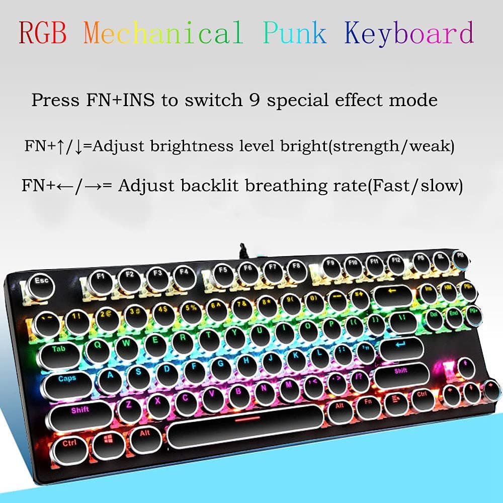 Mechanische Gaming-Tastatur mit 87 Tasten, RGB-Hintergrundbeleuchtung und blauen Schaltern
