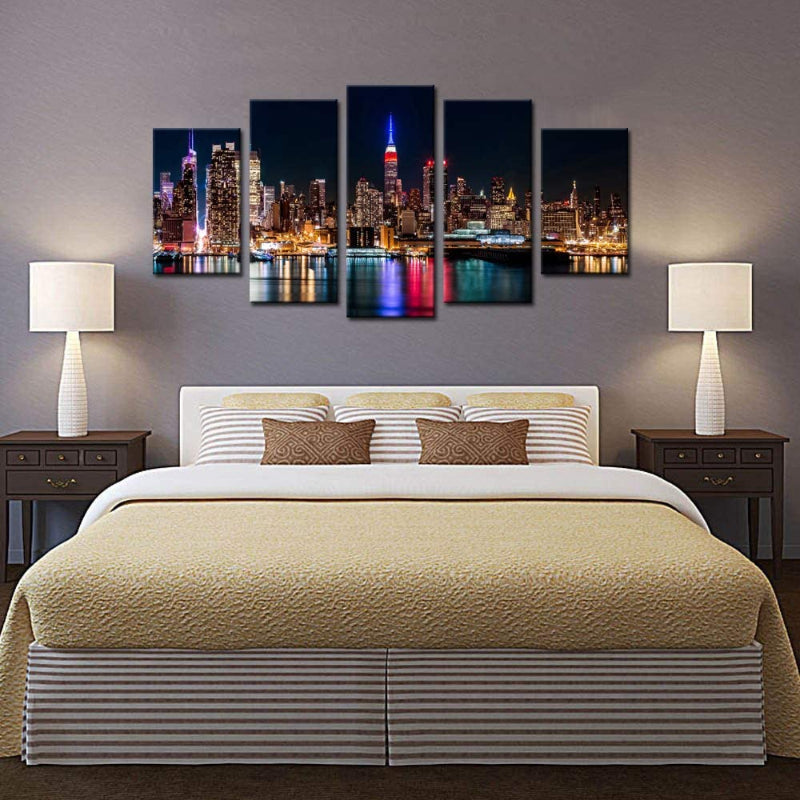 Set aus 5 Wandbildern mit Skyline-Motiv