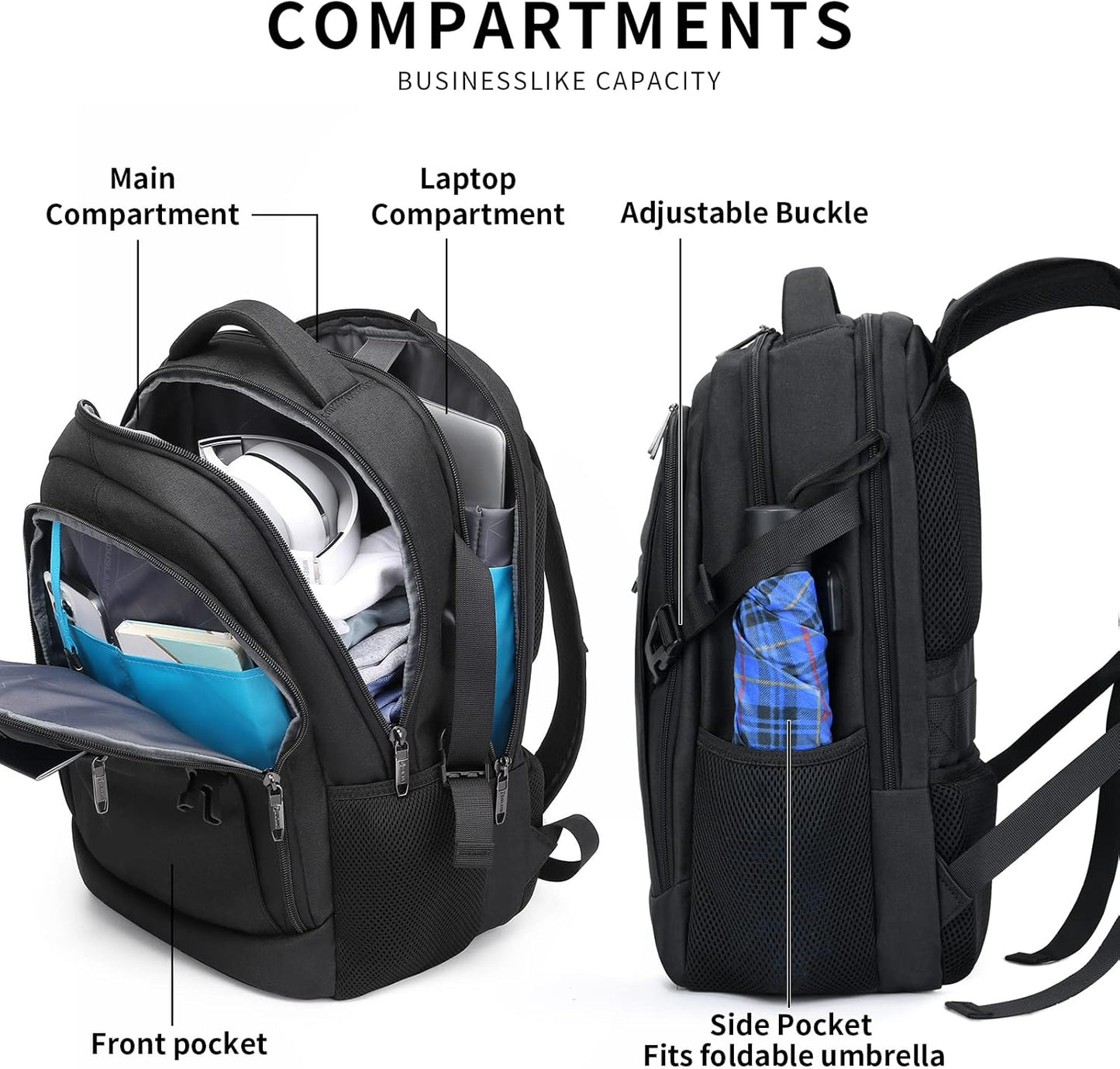 Wasserabweisender Reise-Laptop-Rucksack mit USB-Anschluss & organisierter Aufbewahrung | Brehn