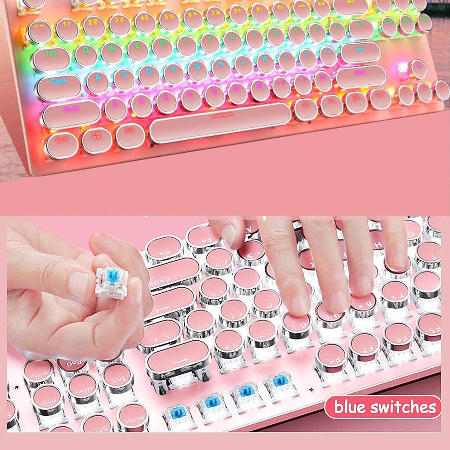 Mechanische Gaming-Tastatur mit 87 Tasten, RGB-Hintergrundbeleuchtung und blauen Schaltern