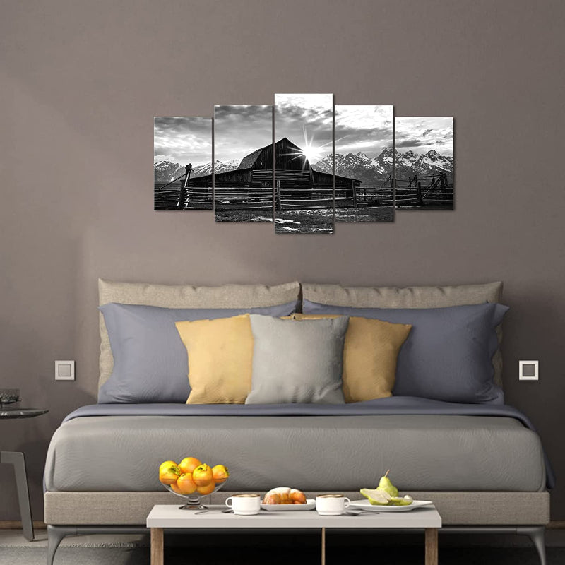 Set aus 5 schwarz-weißen Alpen-Wandbildern