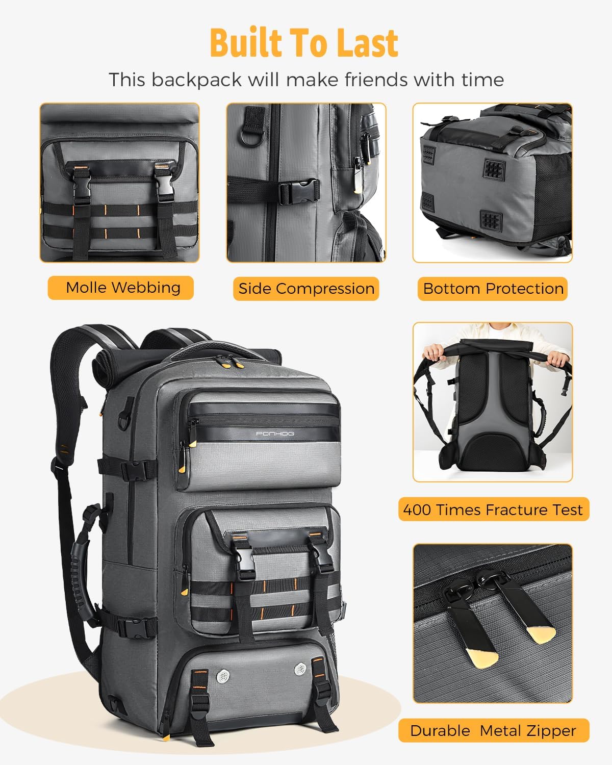50L Flugbereiter Umwandelbarer Reise-Rucksack mit Schuhfach & USB-Anschluss | Brehn