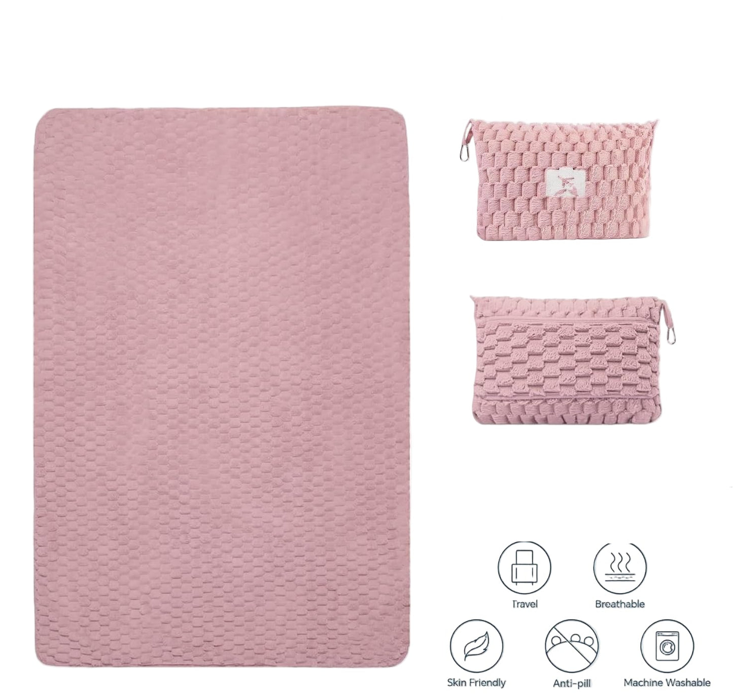 Packbare Flanell-Reisedecke mit Kissenbeutel und Gepäckhülle – Trevora