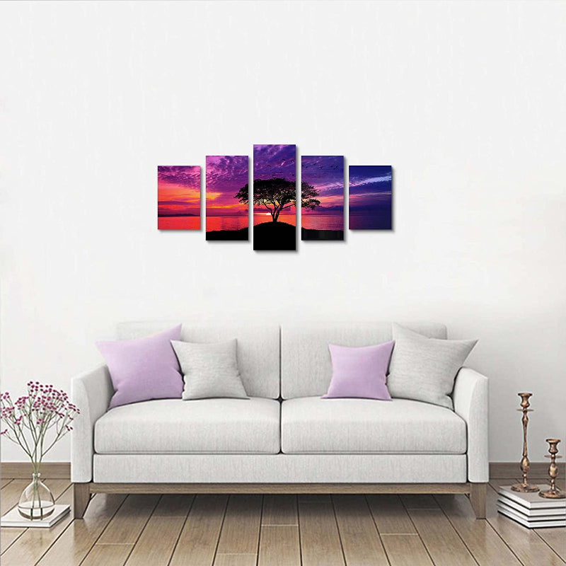 5-teiliges rotes Strand Sonnenuntergang Leinwand Wandbild