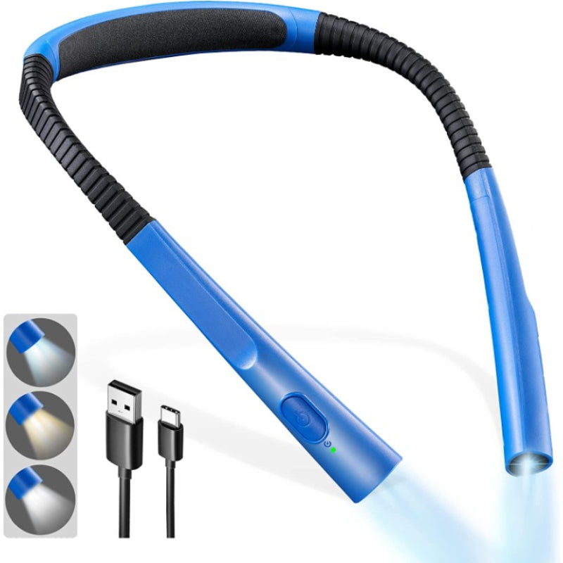 Brehn | LED Nackenleselampe, Buchlicht zum Lesen im Bett, 3 Farben, 6 Helligkeitsstufen, biegbarer Arm, wiederaufladbar, langlebig, perfekt zum Lesen, Stricken, Campen, Reparieren