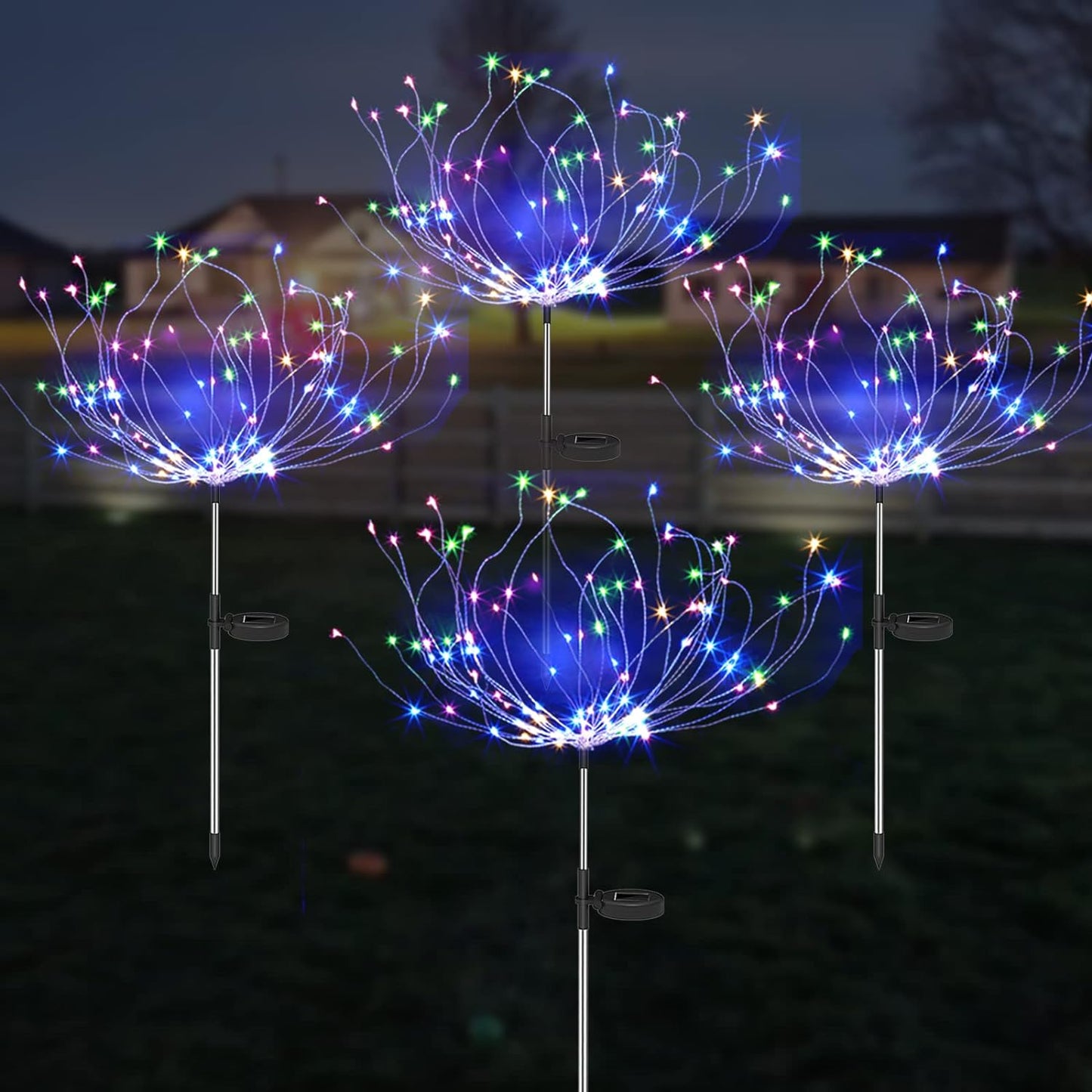 4er-Set Solar-Feuerwerks-Gartenleuchten – Wetterfeste LED-Dekorationsbeleuchtung, Solarbetrieben für Garten und Terrasse