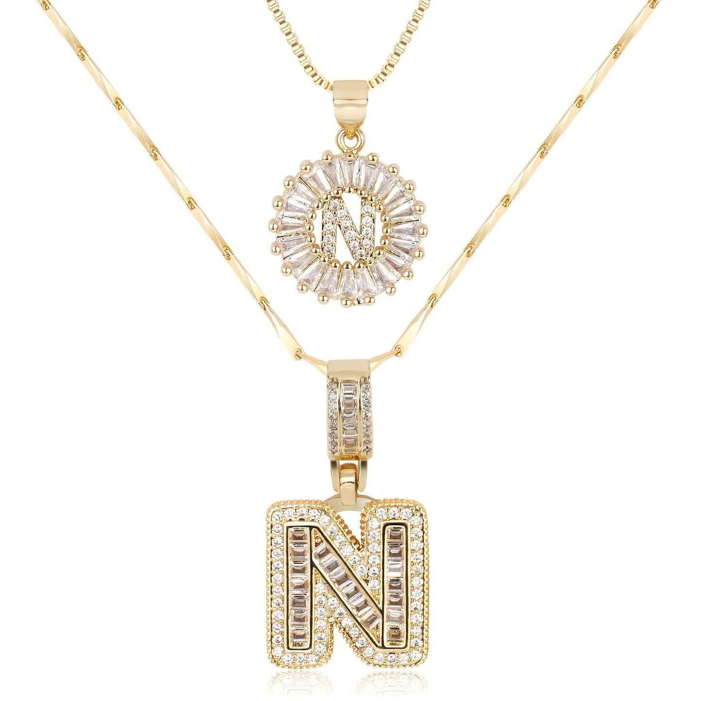 Brehn | 2pc 14k Diamant Buchstaben Initialen Halsketten