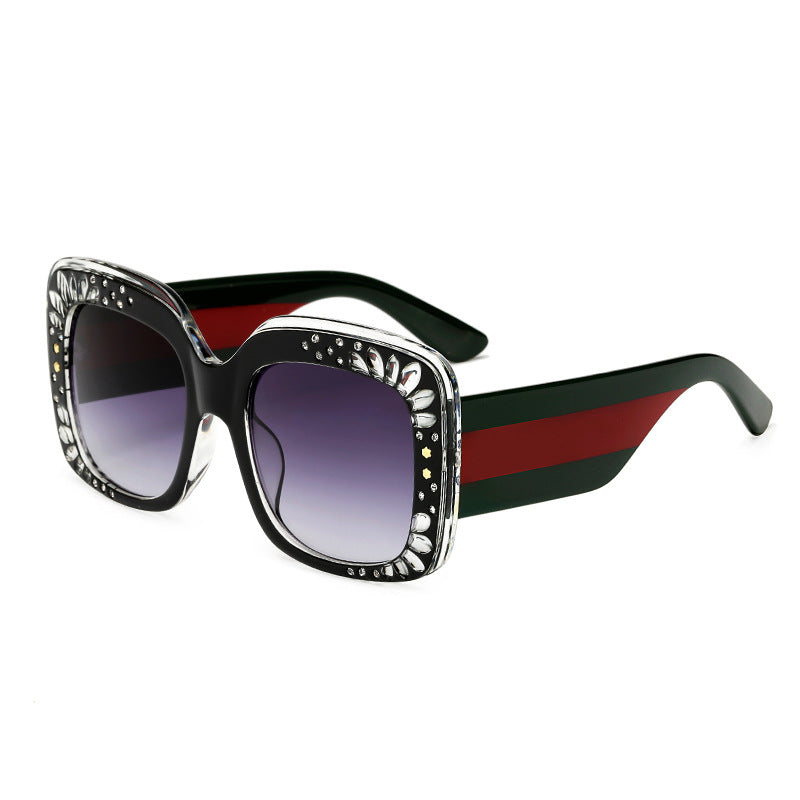Damen oversized modische Sonnenbrille mit funkelnden Verzierungen Brehn