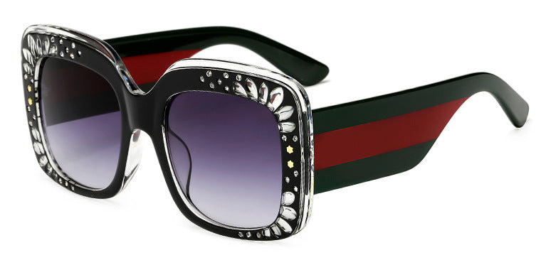 Damen oversized modische Sonnenbrille mit funkelnden Verzierungen Brehn