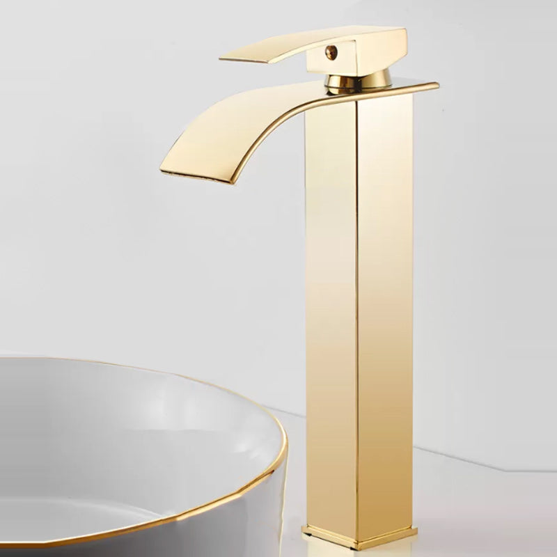 Brehn | Moderner Wasserfallauslauf Waschbeckenarmatur mit LED Messing Waschbeckenarmatur