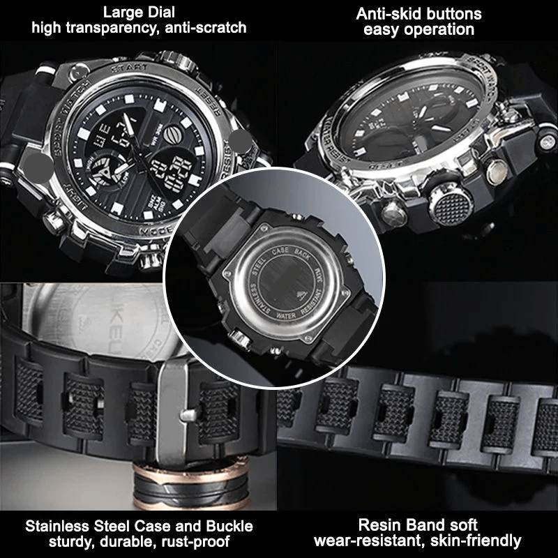 Brehn | Sportliche Dual-Display Mode Multifunktionale wasserdichte leuchtende Herrenarmbanduhr