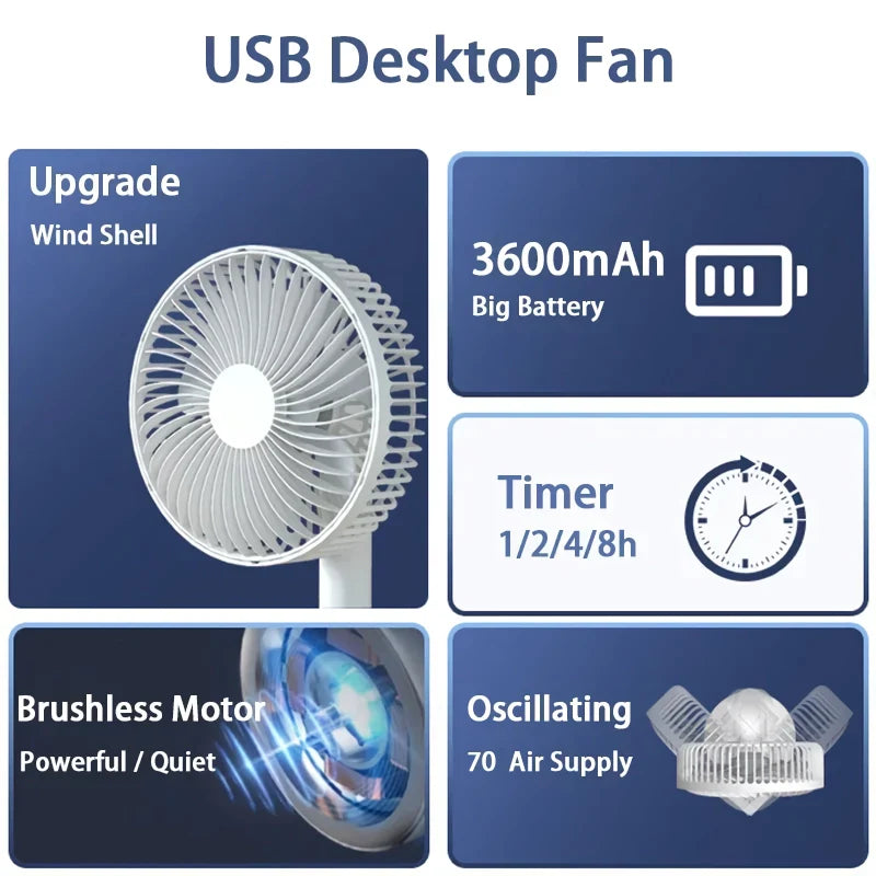 Tragbarer wiederaufladbarer Desktop-Ventilator 8 Zoll Mini USB Ventilator für Zuhause und Büro | Brehn