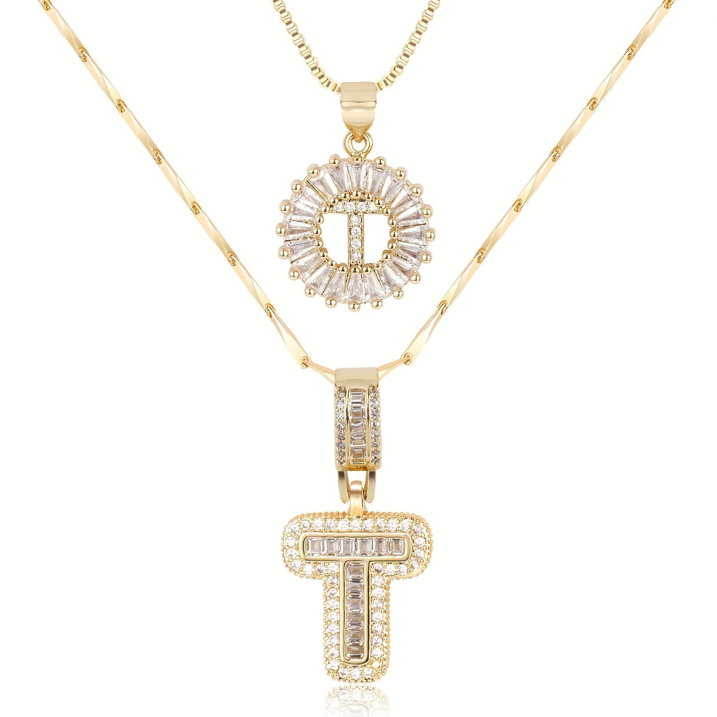 Brehn | 2pc 14k Diamant Buchstaben Initialen Halsketten