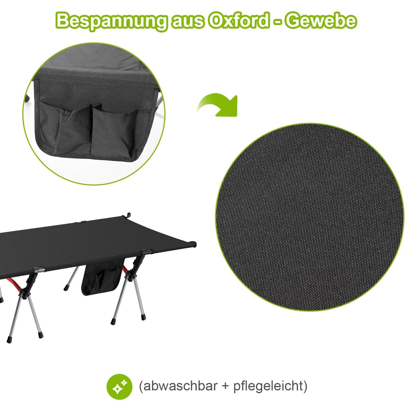 Feldbett Schwarz Klappbett Campingbett Höhenverstellbar | Brehn