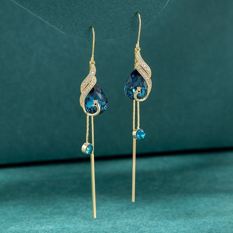 Brehn | Korean Style Blaue Kristall Phönix Ohrringe