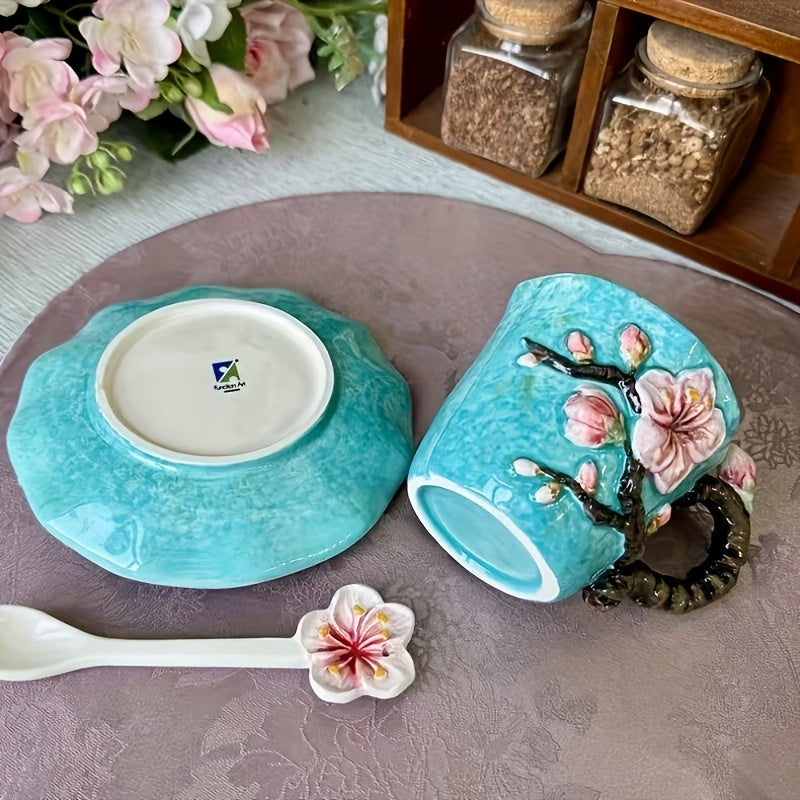 ArtSip Keramiktasse & Untertasse Set – Handgemalte 3D-Design inspiriert von Van Gogh | Brehn