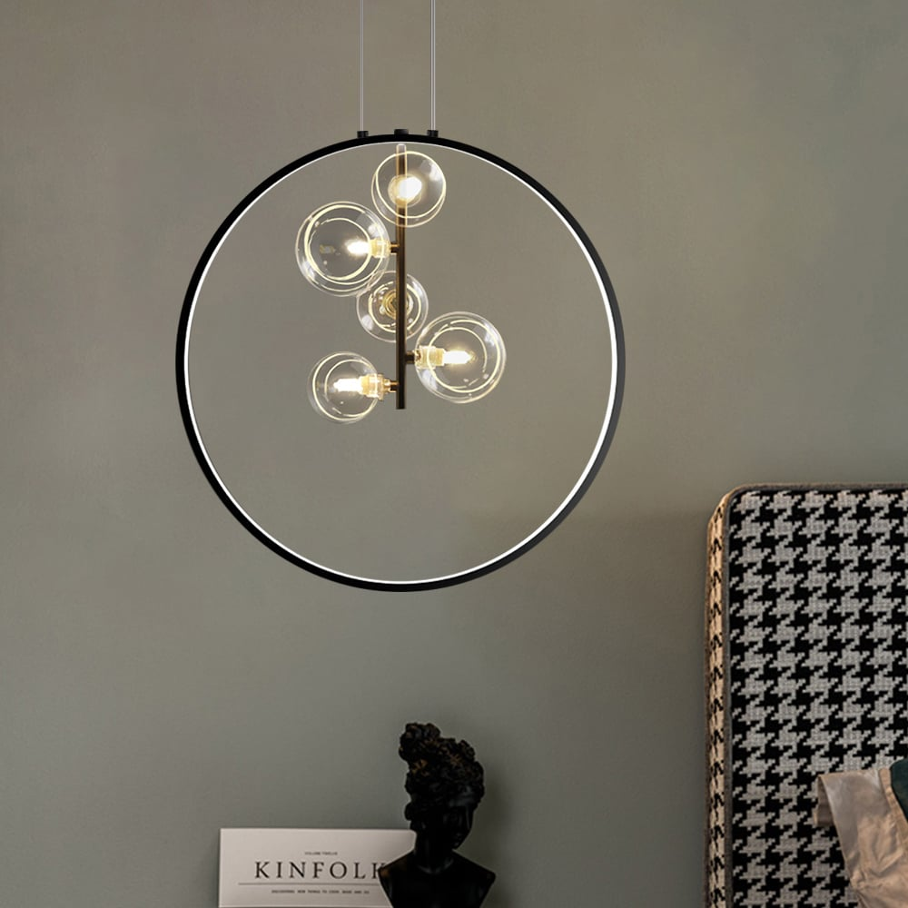 Brehn | Minimalistische Glasballen Pendelleuchte Schwarz