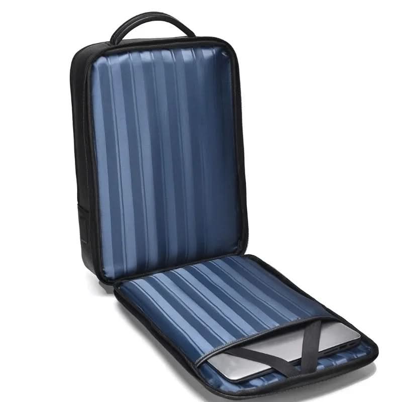 Eleganter Lederrucksack für Damen und Herren mit USB-Anschluss für Laptop und den täglichen Gebrauch, 15,6 Zoll, schwarz