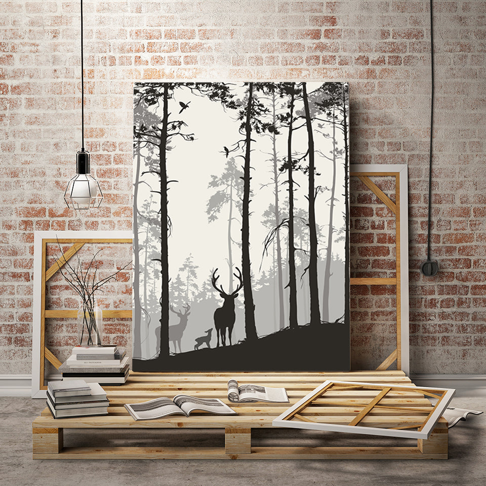 Silhouette einer Hirschfamilie – Leinwandbild