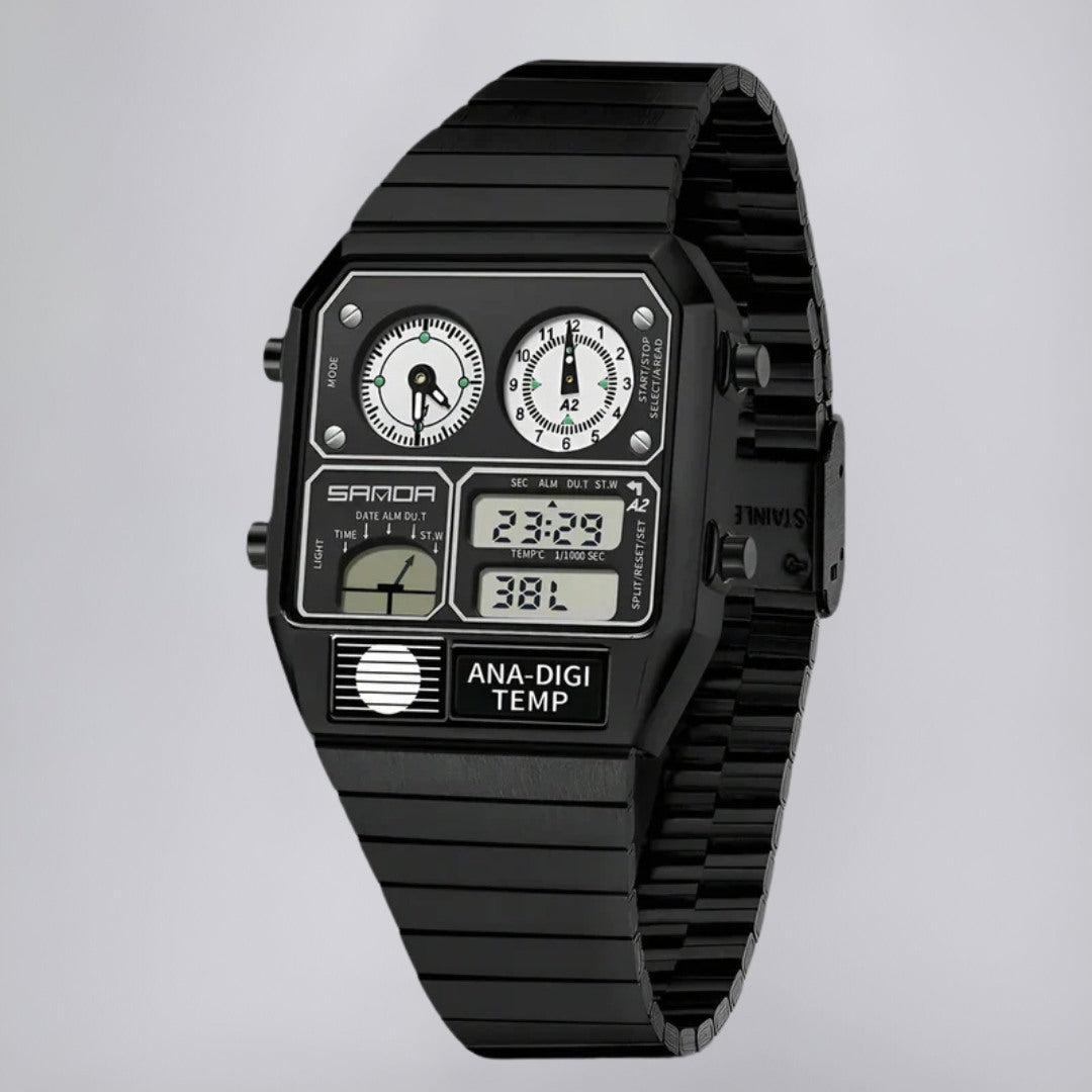 Dual-Display-Uhr im retro-modernen Gehäusedesign