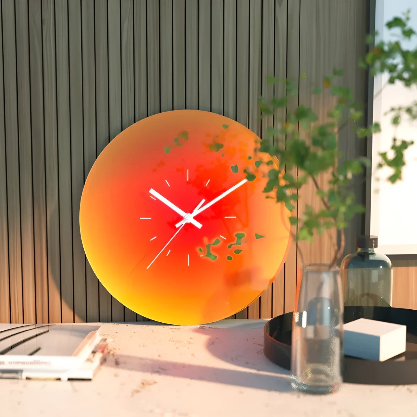 Glaswanduhr – Modernes Design mit Sonnenuntergangsmotiv