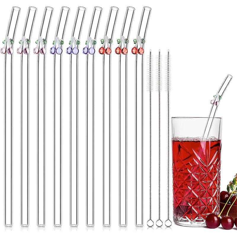 6 PCS Wiederverwendbare Buntglasstrohhalme mit Reinigungsbürste | Brehn