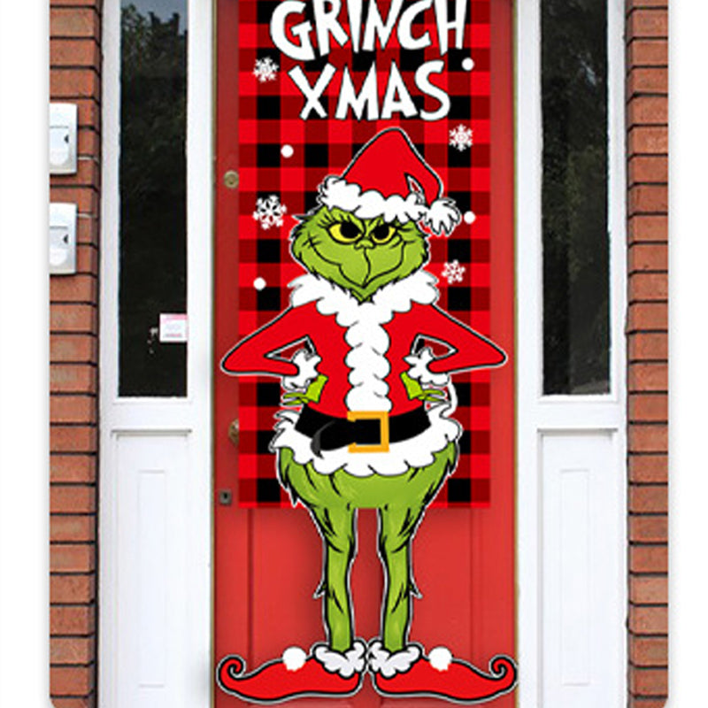 Brehn | Weihnachtsdekoration Hängender Grinch Gesichtsloser Puppen Tür Hängende Flagge Gartenflagge