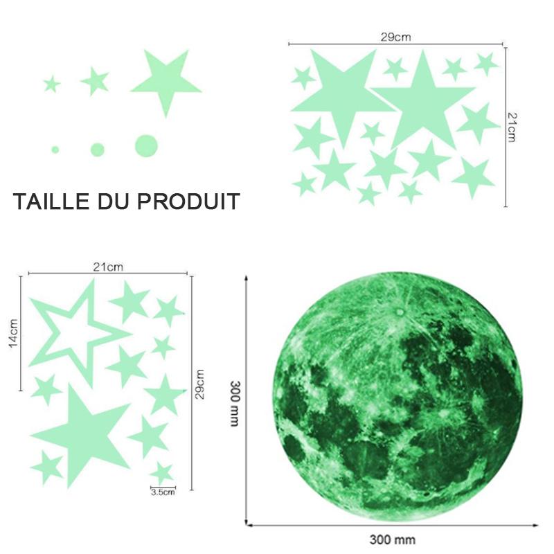 Kreativer fluoreszierender Wandaufkleber - Mond / Sterne / runde Punkte | Brehn