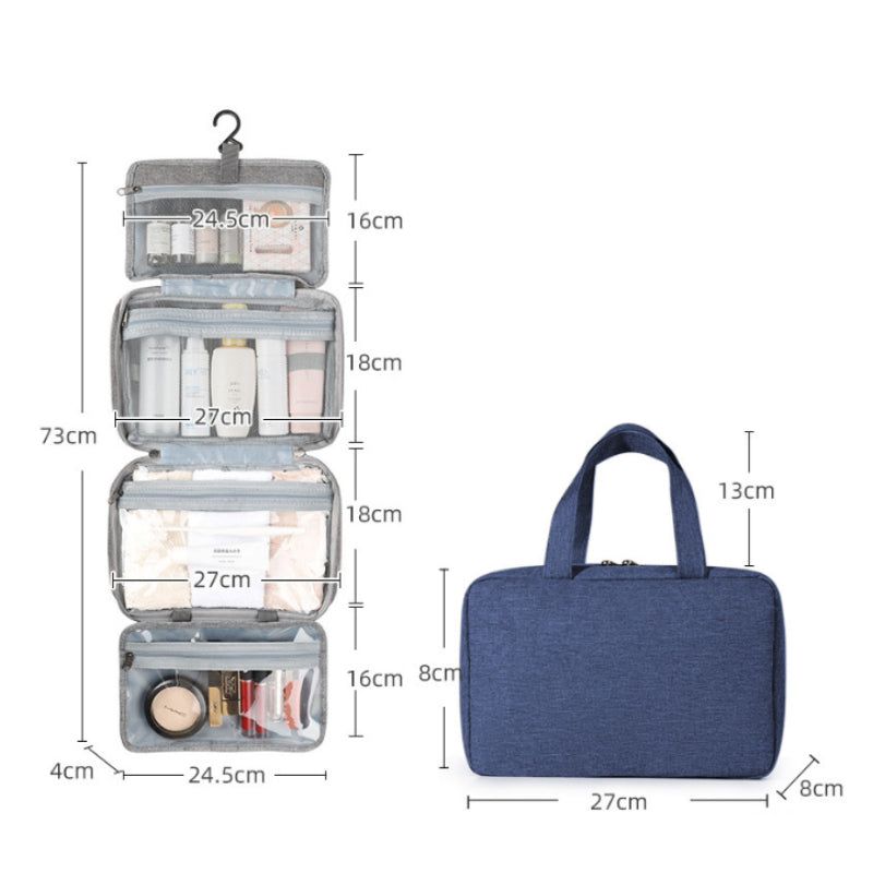 Brehn | Travelique Reise-Kosmetik-Organizer | Kompakt & Wasserabweisend | Mit 4 Fächern & 360° Haken | Für Damen & Herren