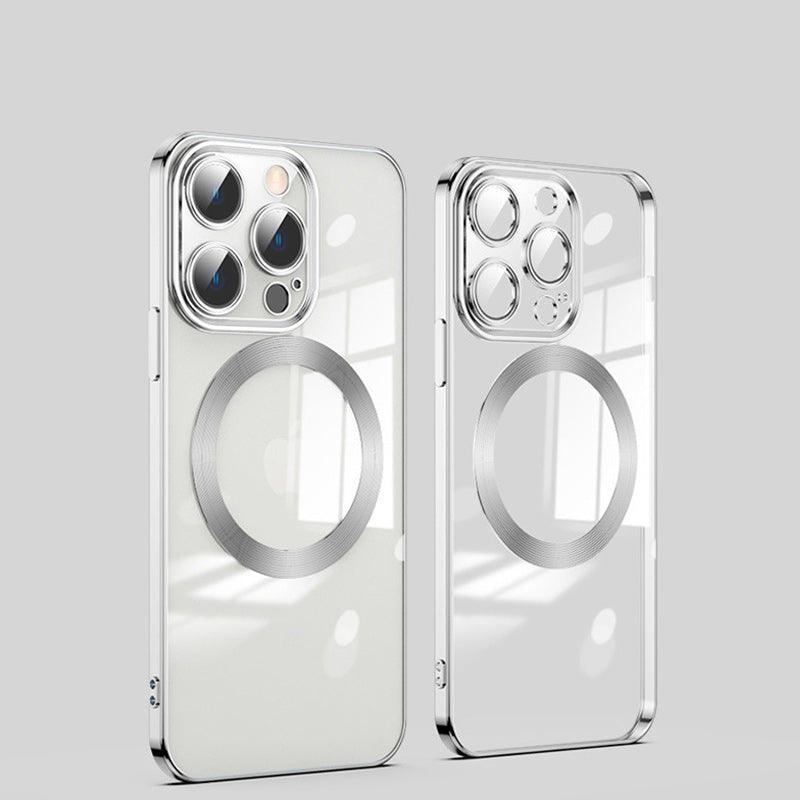 Galvanisierte, kabellose magnetische Ladehülle mit integriertem Objektiv für iPhone