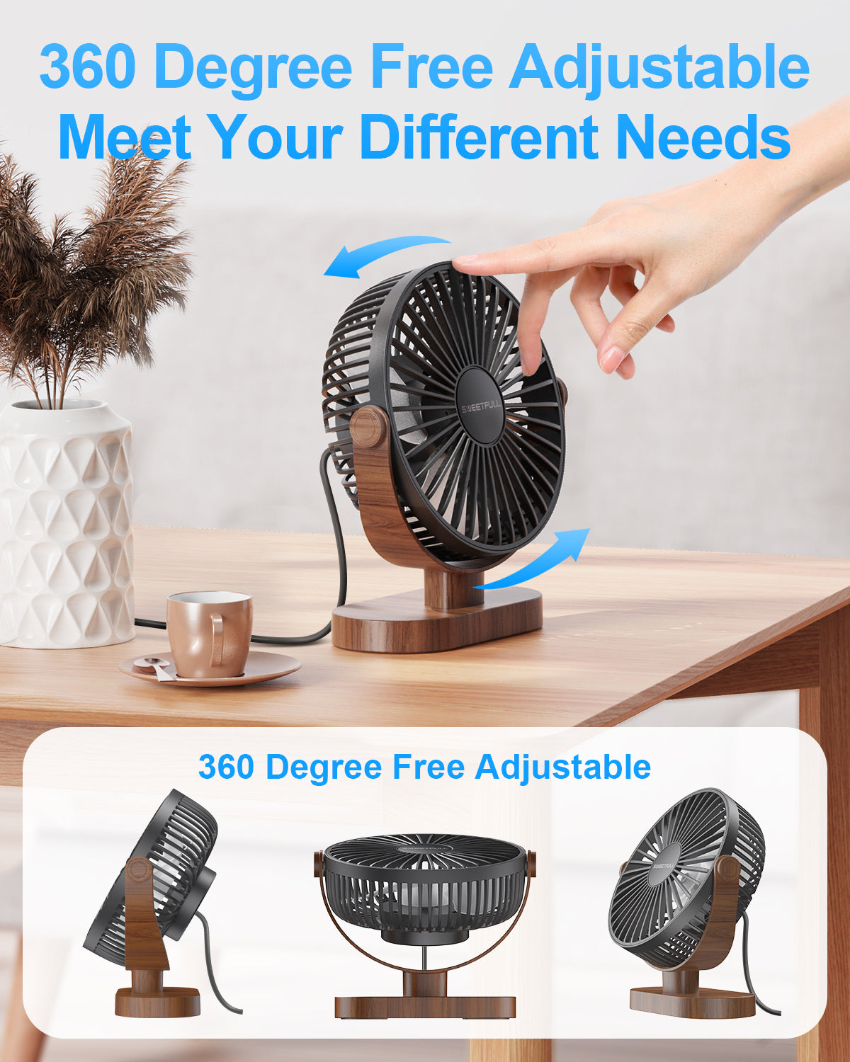 6,5 Zoll USB Kleiner Tischventilator für Zuhause Büro Auto Outdoor Reisen | Brehn