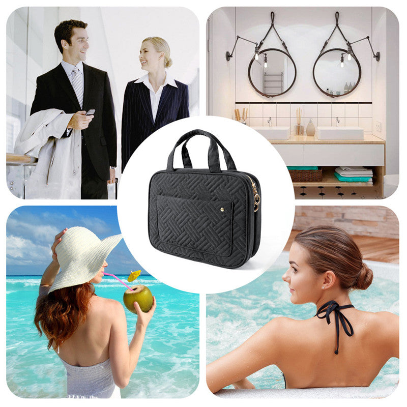 Brehn | Travelique Reise-Kosmetik-Organizer | Kompakt & Wasserabweisend | Mit 4 Fächern & 360° Haken | Für Damen & Herren