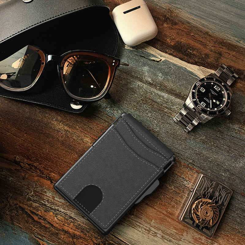 Kartenfächer aus PU-Leder im Business-Stil für Herren mit AirTag-Funktion