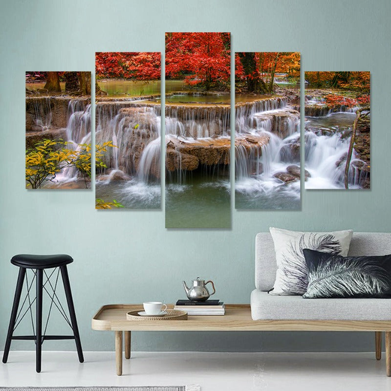 5-teilige schöne Wasserfall Landschaft - Leinwand Wandkunst Gemälde