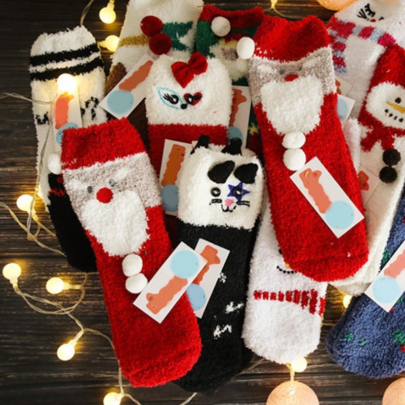 Brehn | 4 Paar Weihnachts-Themen Korall-Fleece weiche warme Socken