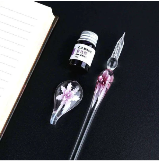 Glas Kalligrafie-Stift Set mit Tinte und Stiftablage
