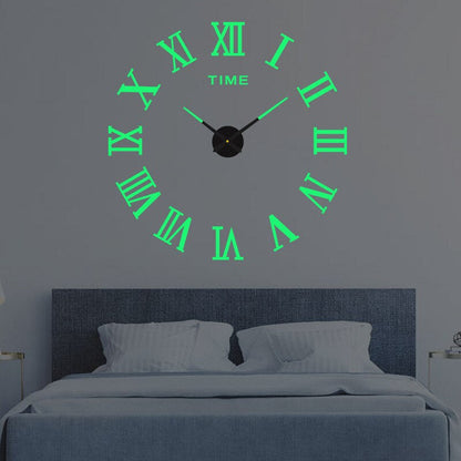 Brehn DIY 3D Wanduhr XXL – Wandaufkleber-Uhr, Zahlen oder römische Ziffern, auch leuchtend, 60–130 cm