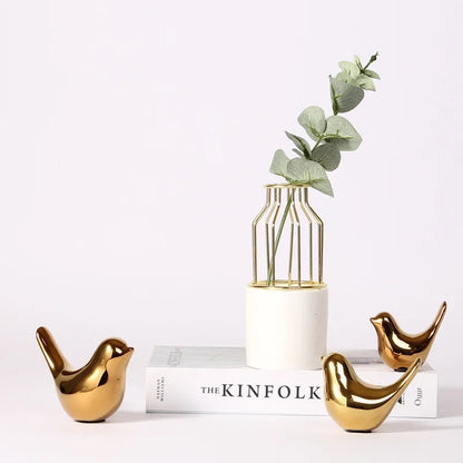 Nordische goldene Keramikvogel-Dekoration für moderne Wohnräume
