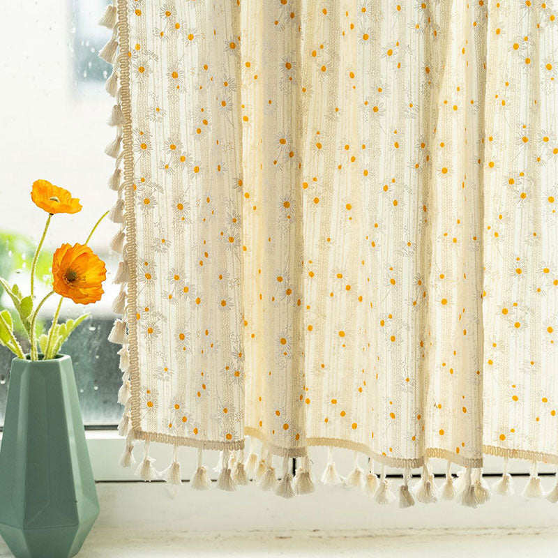 Beige Gänseblümchenmuster Stufenvorhang aus Baumwoll-Leinenstoff | Brehn