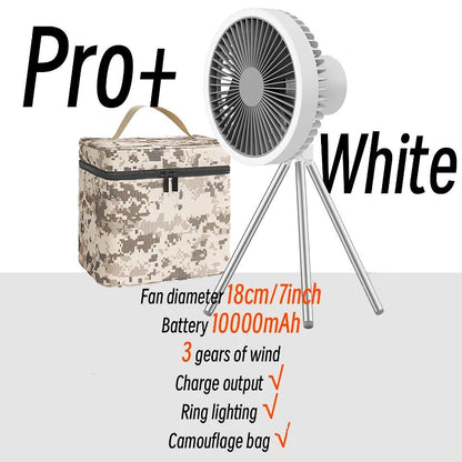 Wiederaufladbarer 10.000mAh Camping Ventilator mit LED-Beleuchtung und Powerbank | Brehn