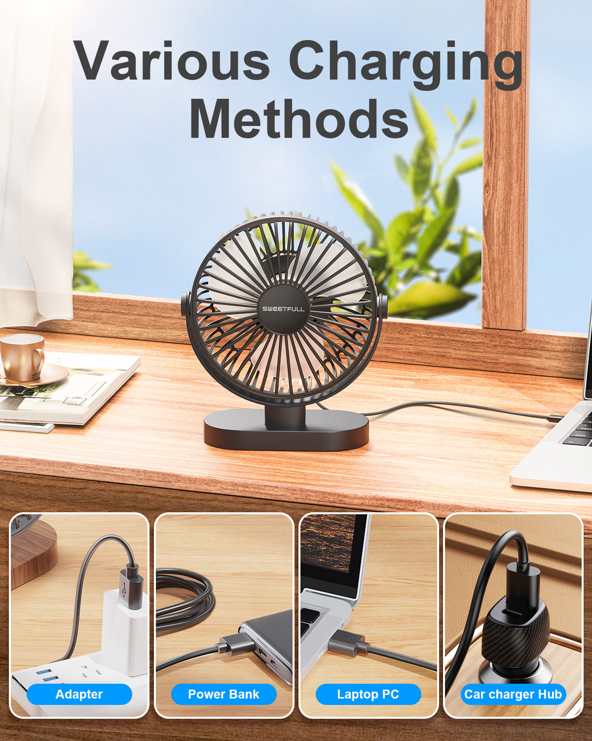 6,5 Zoll USB Kleiner Tischventilator für Zuhause Büro Auto Outdoor Reisen | Brehn