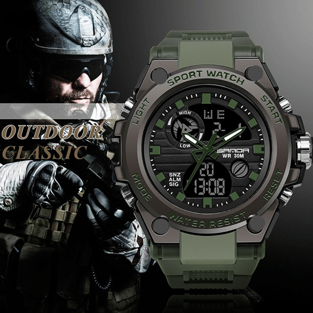 Brehn | Sportliche Dual-Display Mode Multifunktionale wasserdichte leuchtende Herrenarmbanduhr