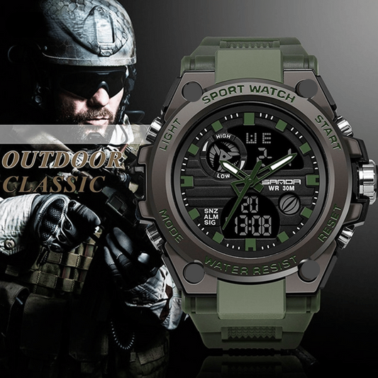 Brehn | Sportliche Dual-Display Mode Multifunktionale wasserdichte leuchtende Herrenarmbanduhr