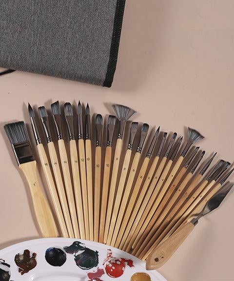 Pinselset 24-teilig mit Rollmappe und Malmesser | Brehn