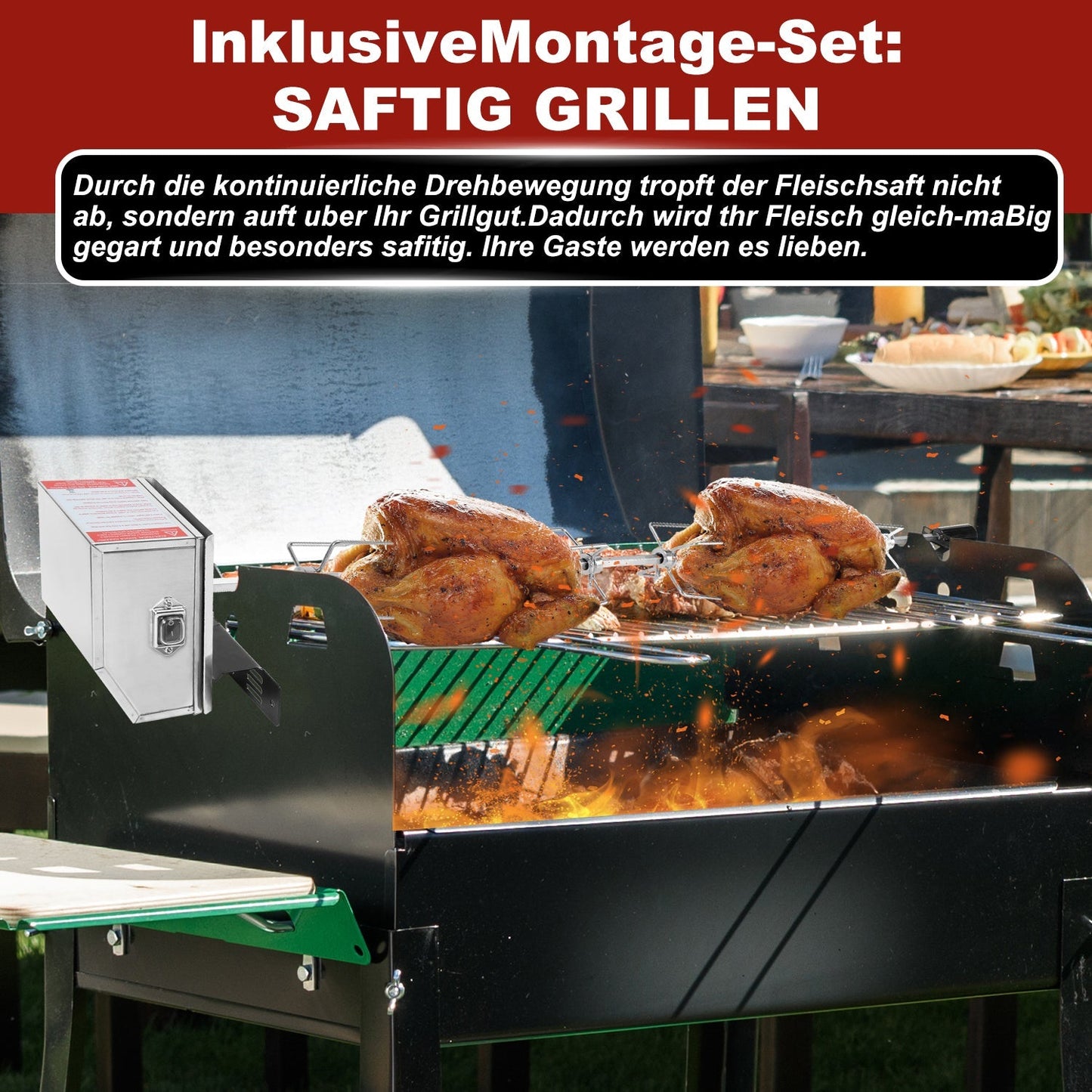 BBQ Grillspieß Edelstahl Motor 4x Fleischnadel | Brehn