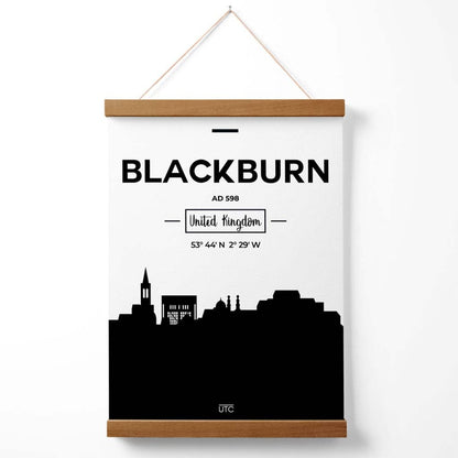 Blackburn Stadtbild-Poster in Schwarz-Weiß mit Aufhänger