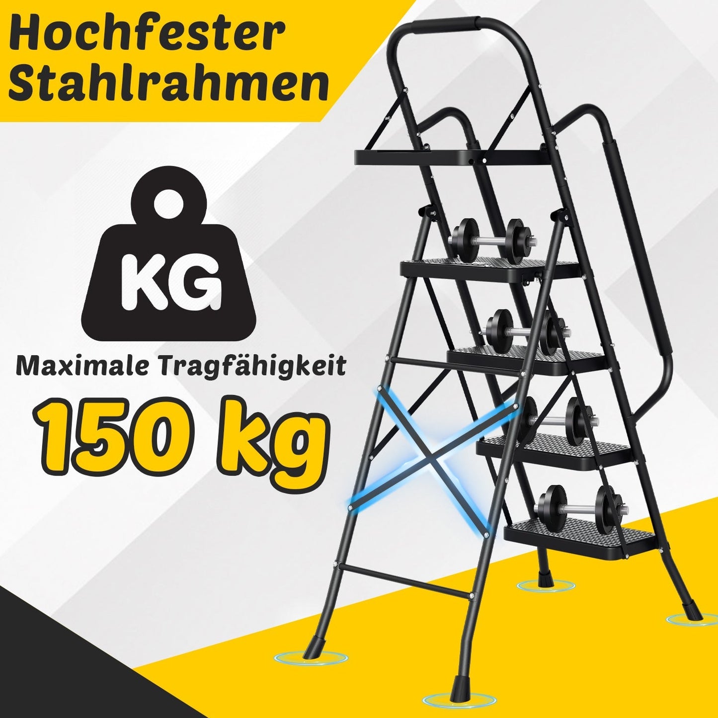 Klappbar Leiter 4-Stufen/5-Stufen mit abnehmbaren Armlehnen | Brehn