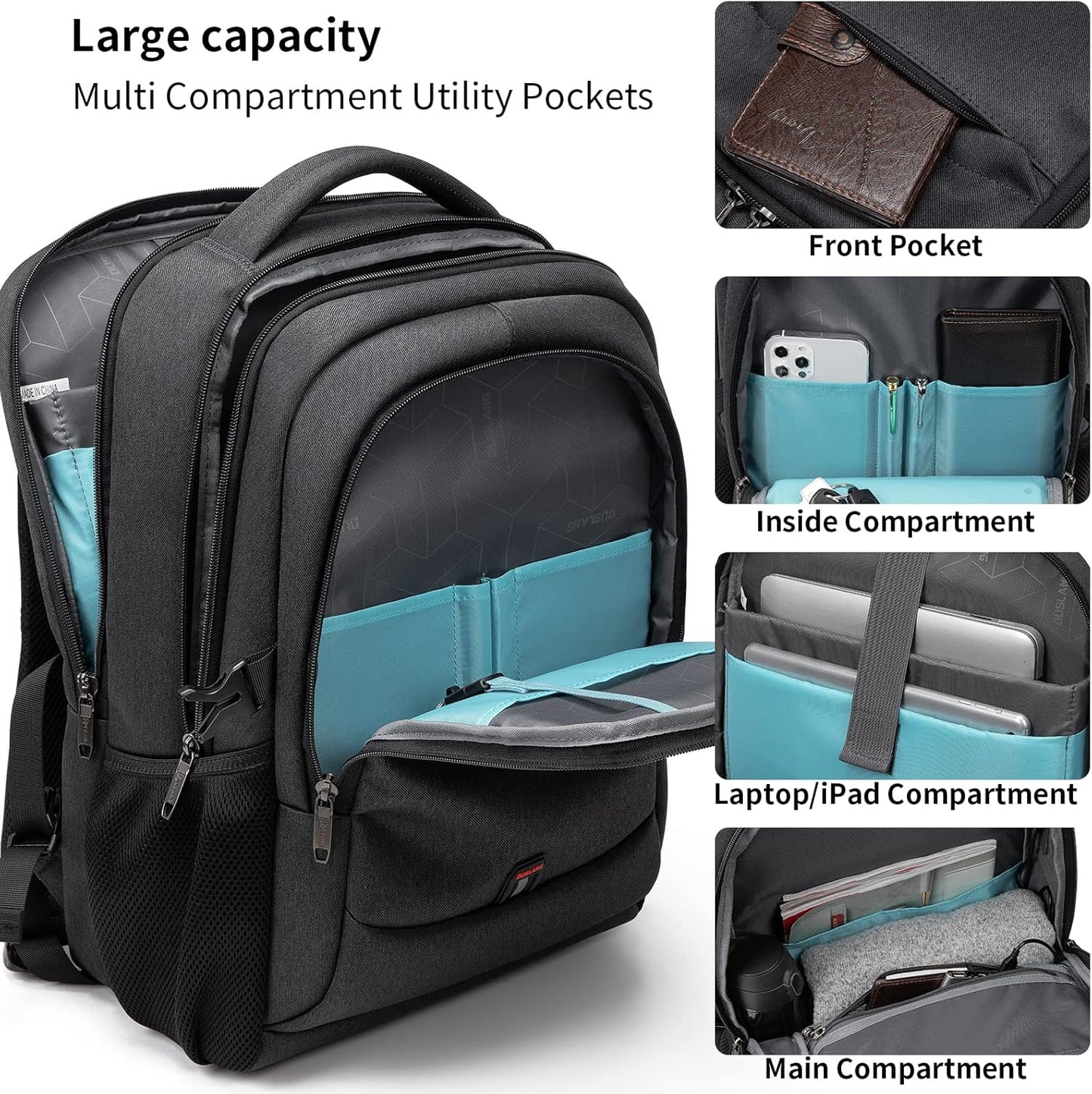 Wasserabweisender Reise-Laptop-Rucksack mit USB-Anschluss & organisierter Aufbewahrung | Brehn
